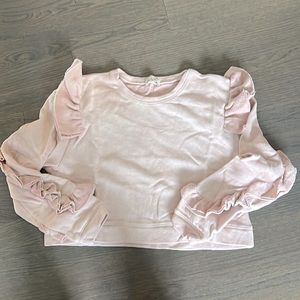 LoveShackFancy (XS) Cropped Ruffle Dusty Pink Sweatshirt